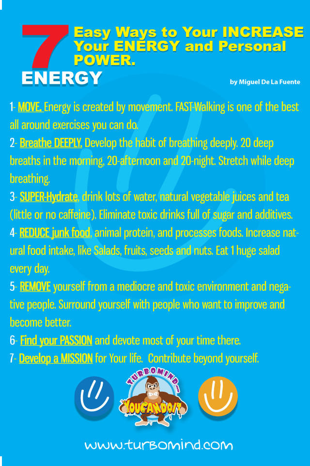 TURBOMIND´s-7 Easy Ways to Increase Your Energy Naturally, by Miguel De La Fuente